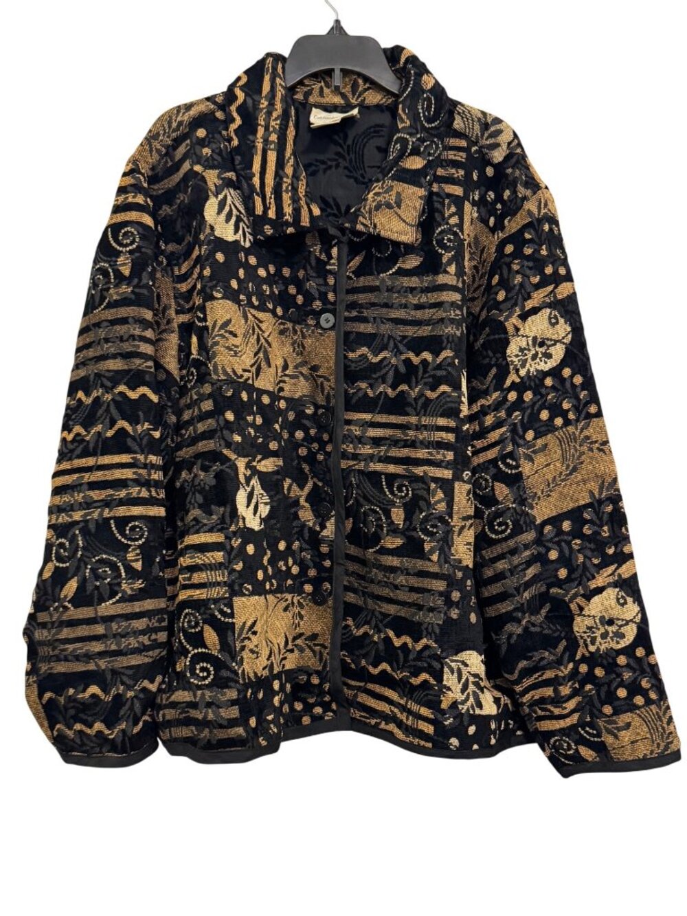 Vintage Coldwater Creek Jacket PXL Black & Gold Textured Button-Up